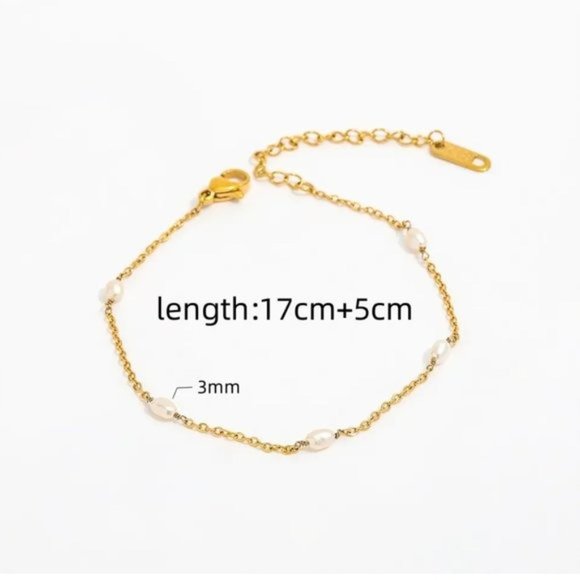Gold Bracelet Dainty Pearl bracelet Waterproof Gold Delicate layering bracelet - Picture 8 of 8